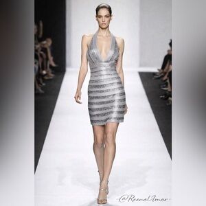 BCBGMaxAzria “Vivica” Silver Gray Halter Sequin Mini Dress